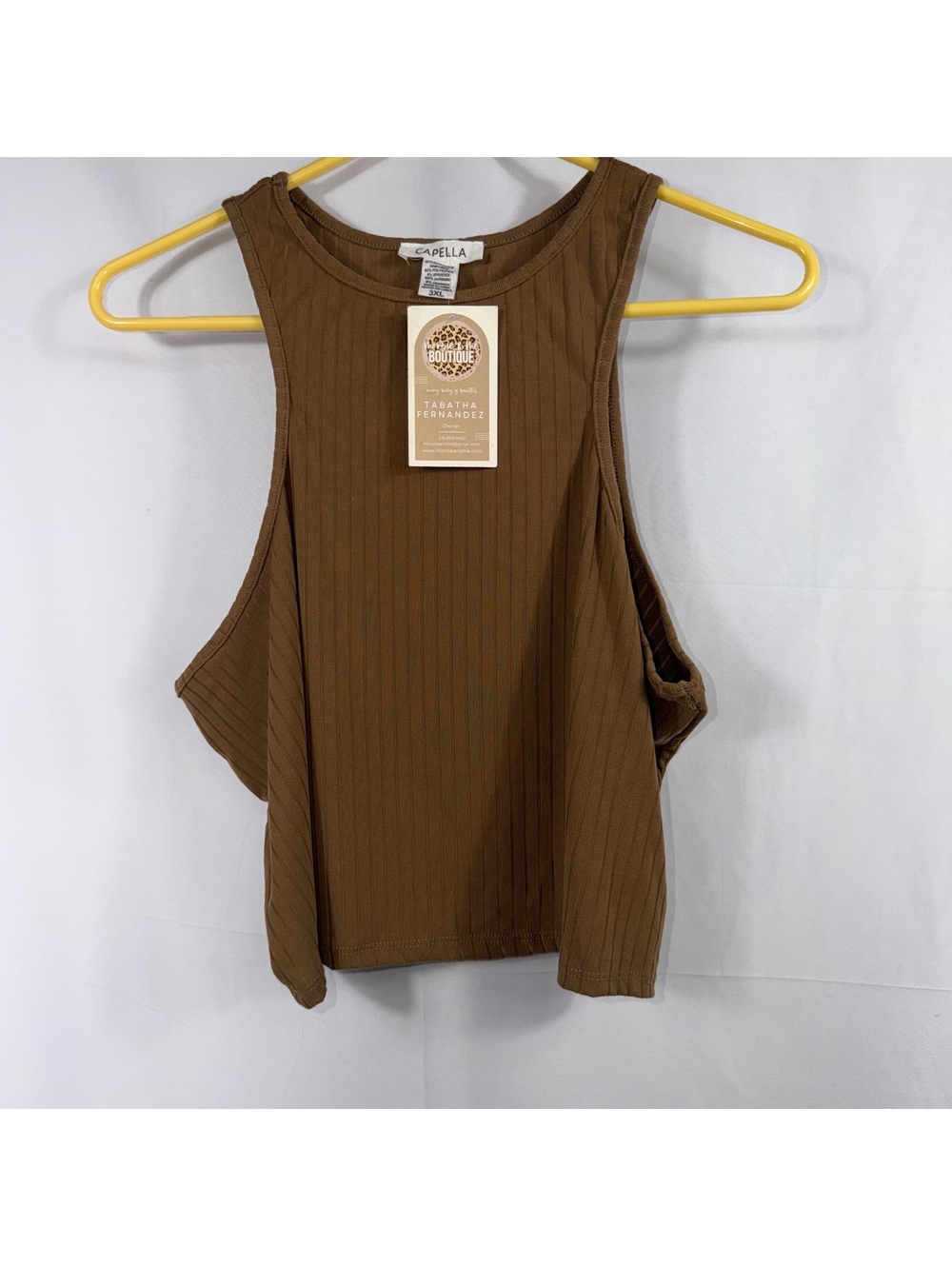Capella Ribbed High Neck Tank Top Brown 3XL NWT Stretch Sleeveless